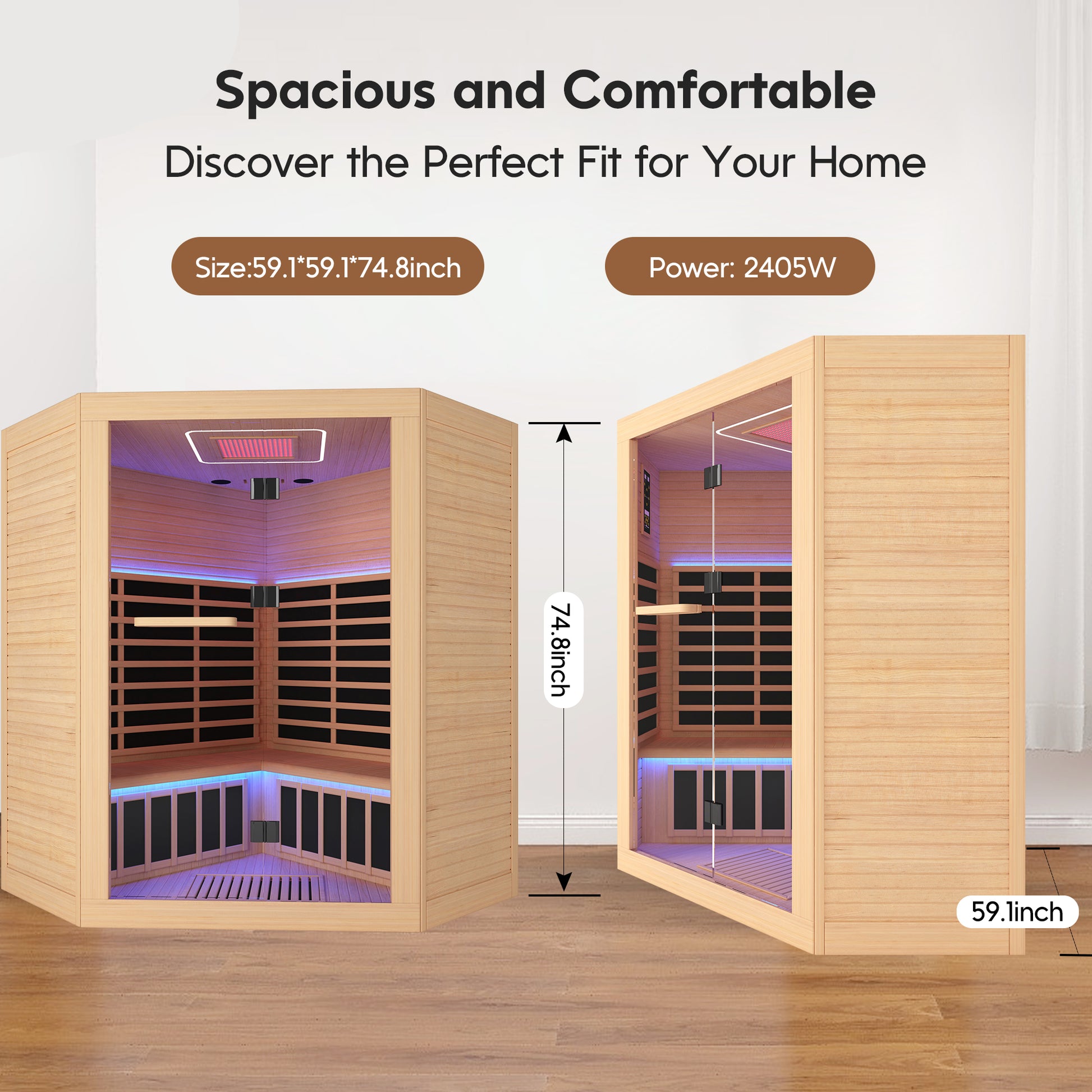Canadian Hemlock Pentagonal Double Sauna Natural Graphite Bathroom Wood Paper Glass