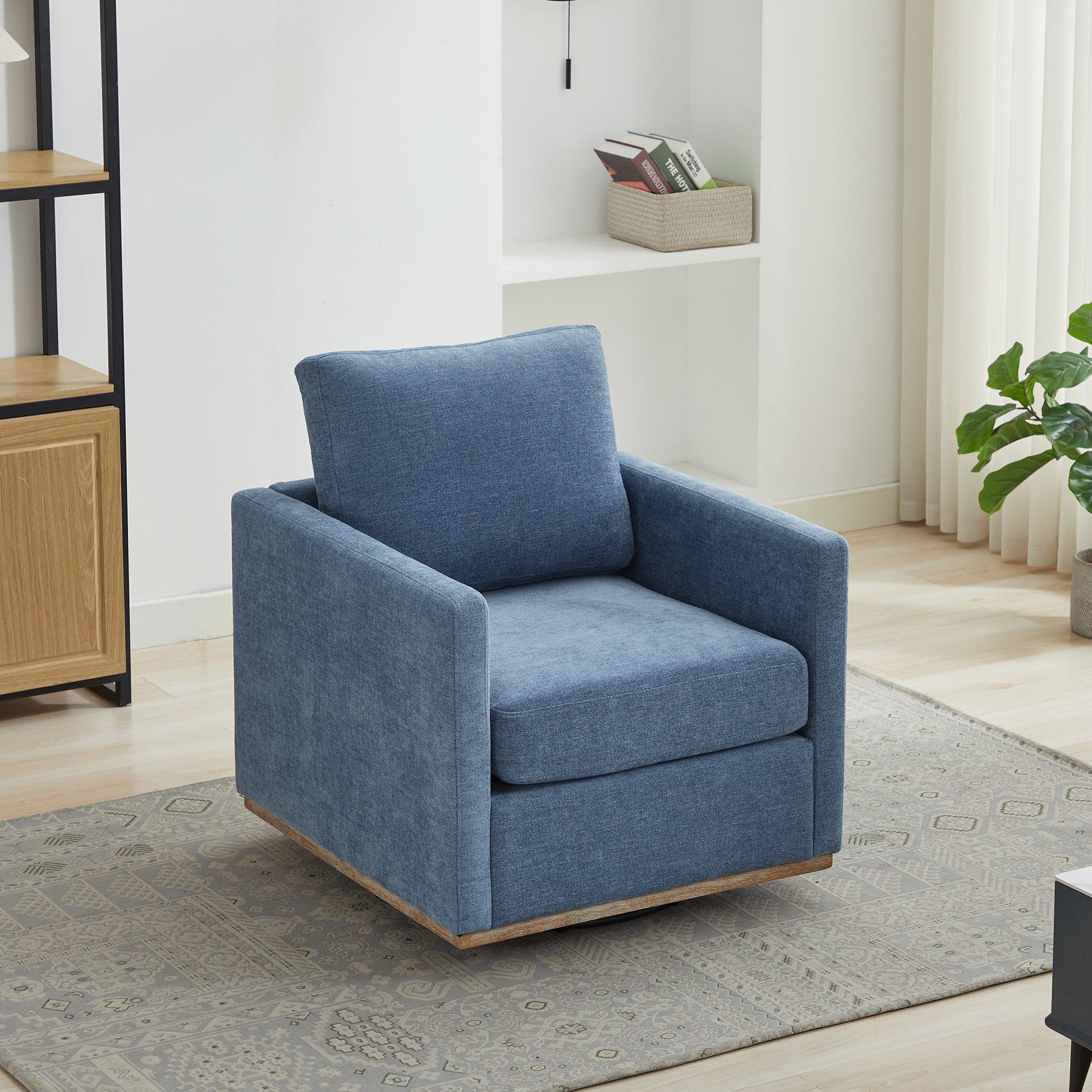 30.7"W Square Upholstered Swivel Accent Chair And Comfy Accent Single Sofa Chair, 360 Degree Club Chair, Lounge Armchair For Living Room Bedroom Apartment Nursery. Blue Blue Chenille