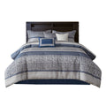 7 Piece Jacquard Comforter Set Navy King King Navy Polyester