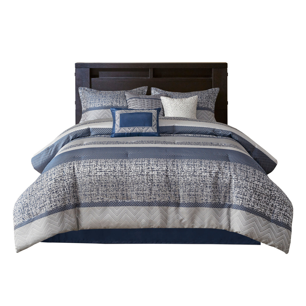 7 Piece Jacquard Comforter Set Navy King King Navy Polyester