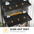 Pawhut Double Stackable Bird Cage With Stand, Wooden Swing, Rope Ladder & Wheels For Canaries, Lovebirds Finches, Budgie Cage With Storage Shelf, Removable Tray, Wooden Perches & Food Containers Black Steel