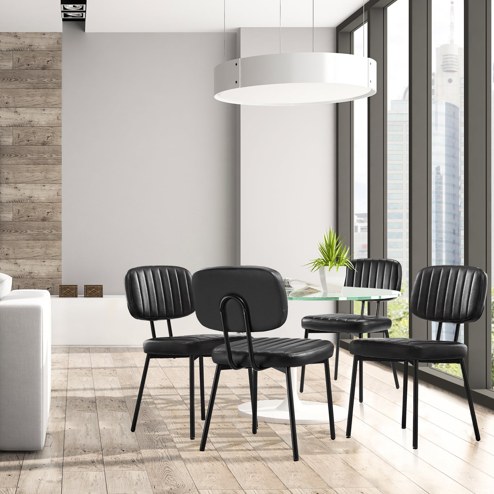 Dining Chairsupholstered Mid Century Modern Kitchen Dining Room Accent Chairs With Faux Leather Cushion Seat & Metal Legs For Kitchen, Living Room Black Set Of 2 Black Abs Rubber Steel Q235