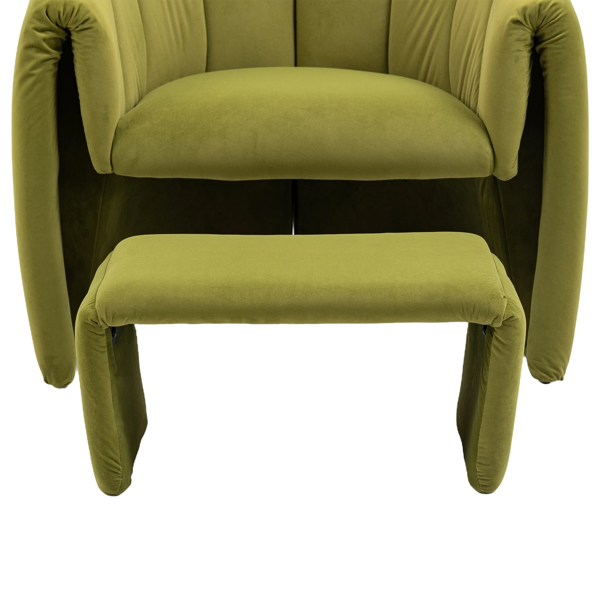 Coolmore Accent Chair With Ottoman, Mid Century Modern Barrel Chair Upholstered Club Tub Round Arms Chair For Living Room Bedroom Office Olive Green Velvet Olive Green Foam Velvet