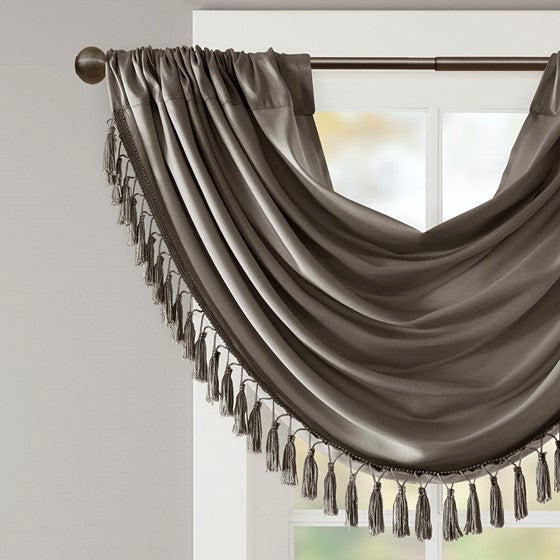 Faux Silk Waterfall Embellished Valance Pewter 38X46" Pewter Polyester
