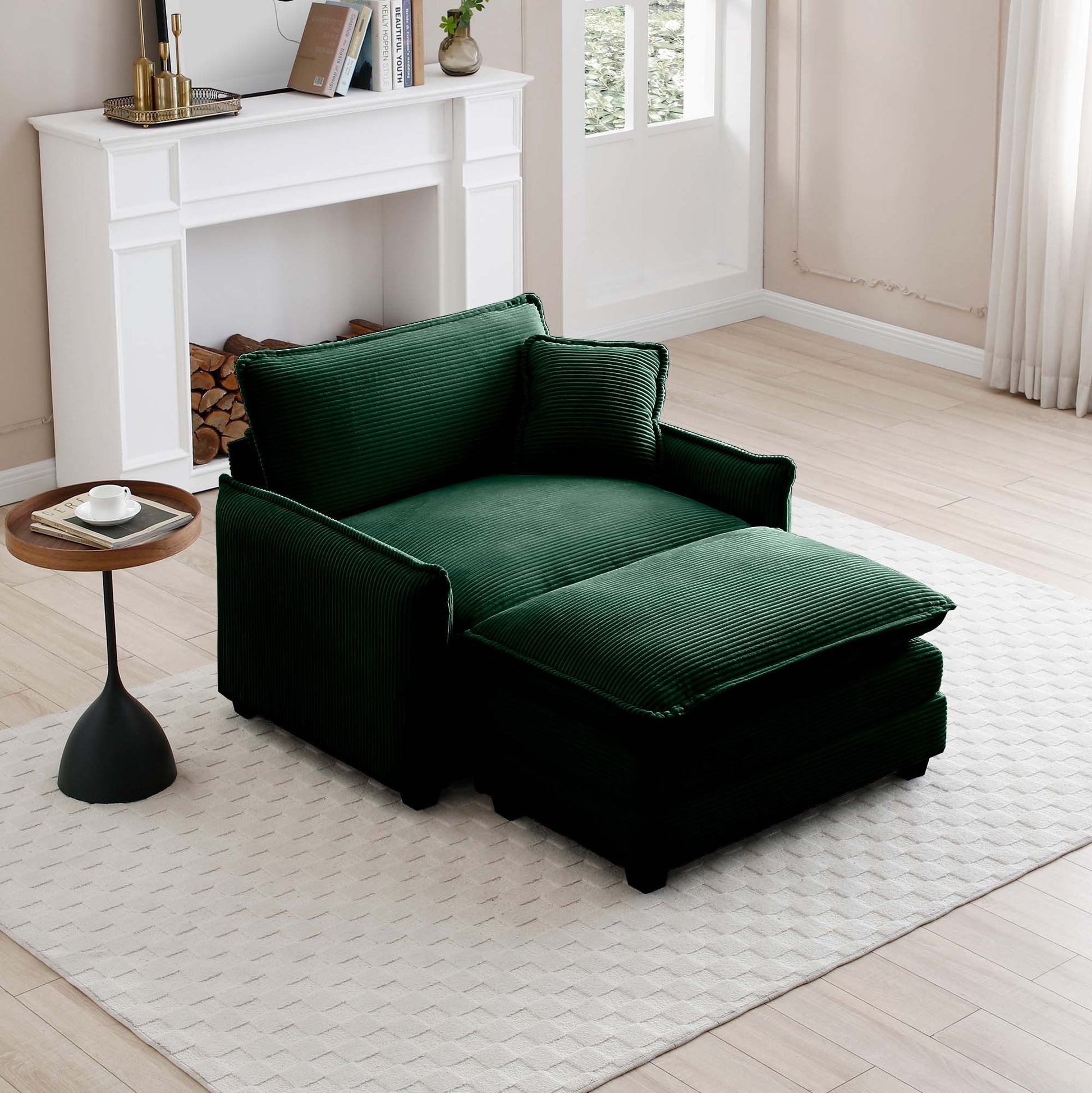 Single Deep Seat Sofa With Footstool With One Pillow, Suitable For Living Room And Bedroom, Club Multiple Occasions,Green Corduroy Green Corduroy 1 Seat