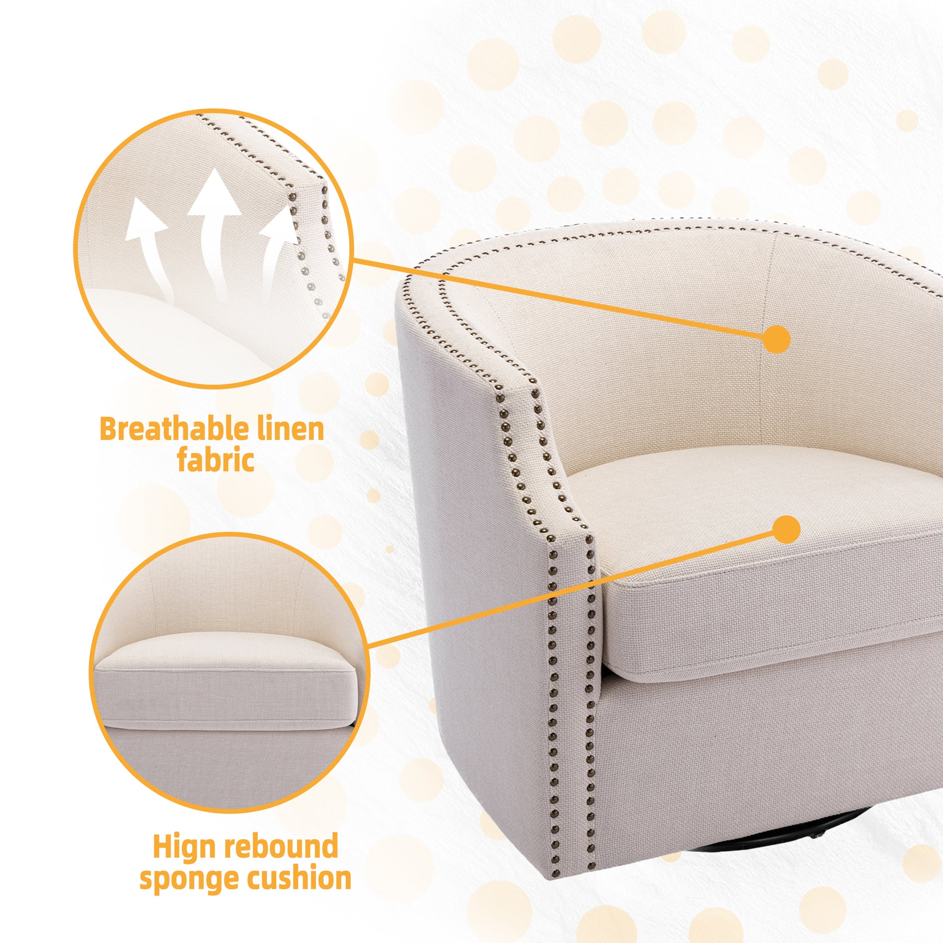 Coolmore Swivel Chair Living Room Chair Beige Foam Linen