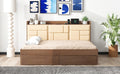 Full Size Wood Daybed With Upholstered Storage Shelves, Usb Ports And 2 Drawers, Wood Color Box Spring Not Required Full Wood Wood Bed Frame Solid Wood Mdf
