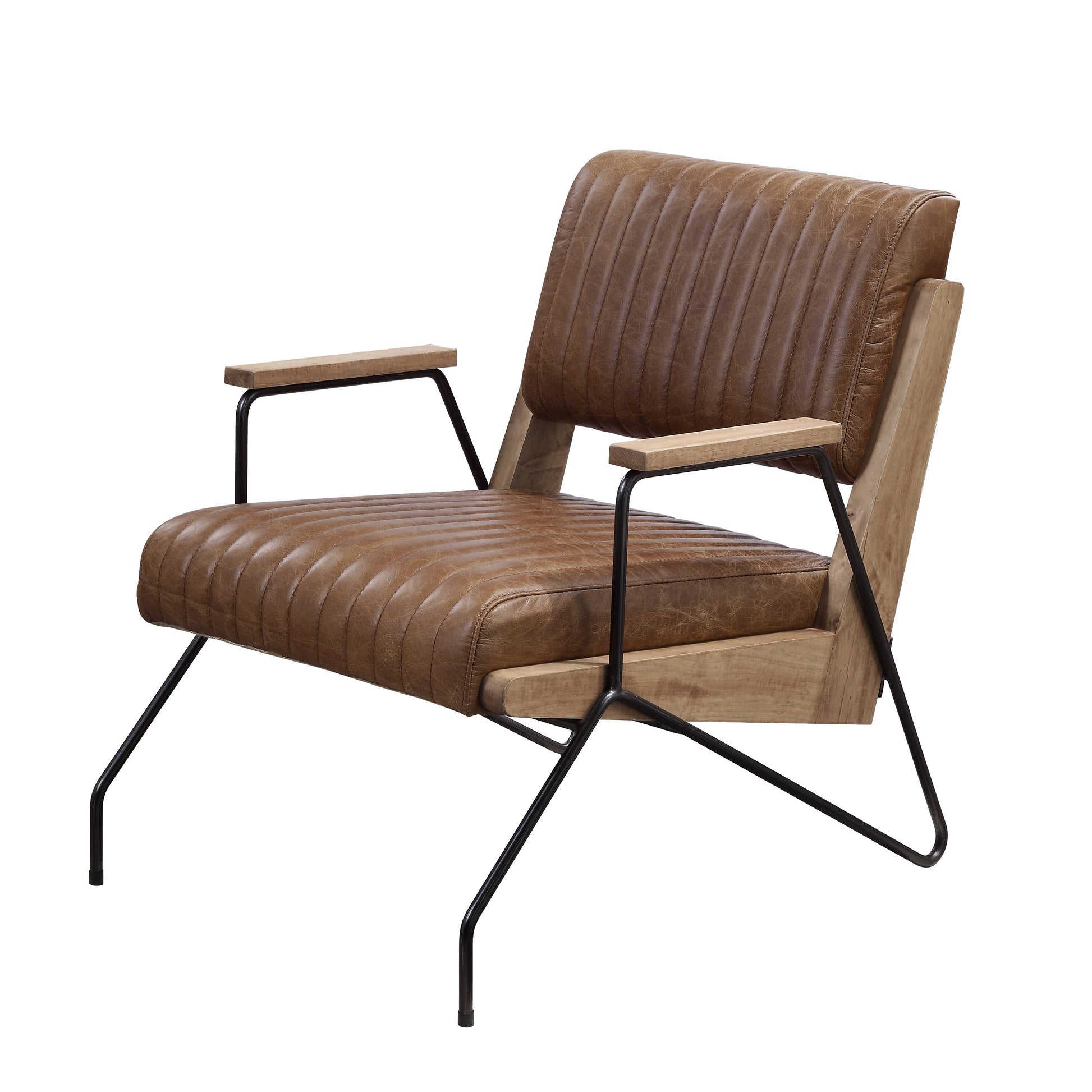 Cocoa And Matt Iron Accent Chair With Metal Leg Brown Primary Living Space Contemporary Genuine Leather