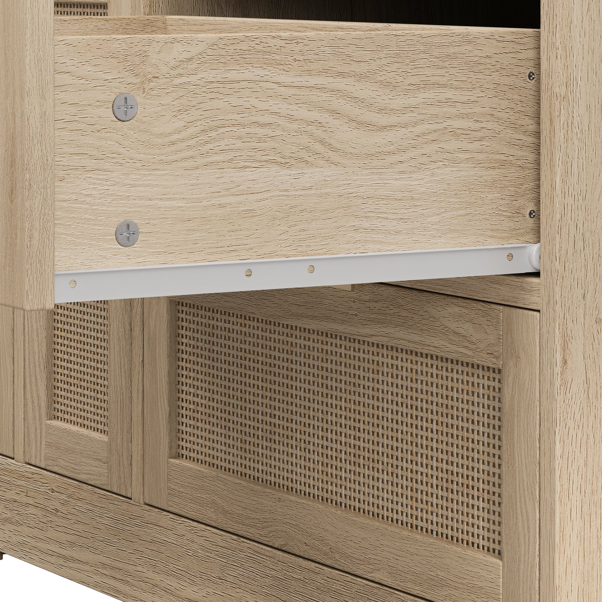 51.2 "Rattan Locker With Drawers, 9 Drawers, Metal Handles For Kitchen, Living Room, Bedroom Natural Natural Mdf