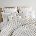 Cotton Printed Comforter Set With Chenille Ivory Full Queen Queen Ivory Cotton