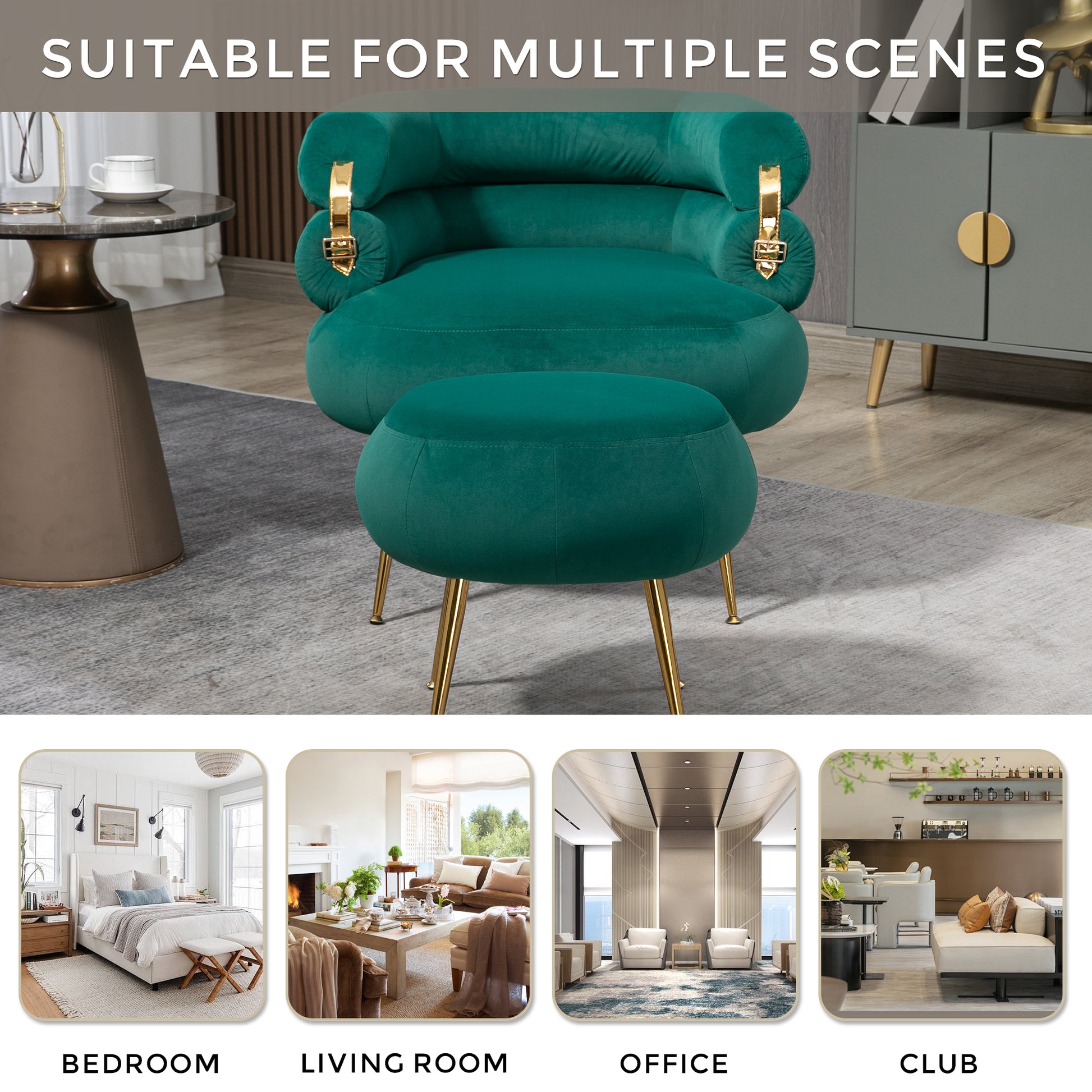 Coolmore Upholstered Velvet Barrel Accent Chair With Ottoman,Accent Comfy Lounge Arm Chair And Folding Footrest Stool Set,Single Sofa Armchair With Lounge Seat For Bedroom,Office Green Green Foam Velvet