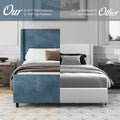 50.7'' High Headboard Corduroy Upholstered Bed Frame With Vertical Stripe Wingback And High Footboard No Box Spring Needed, Queen Size, Blue Box Spring Not Required Queen Blue Wood Bedroom Modern