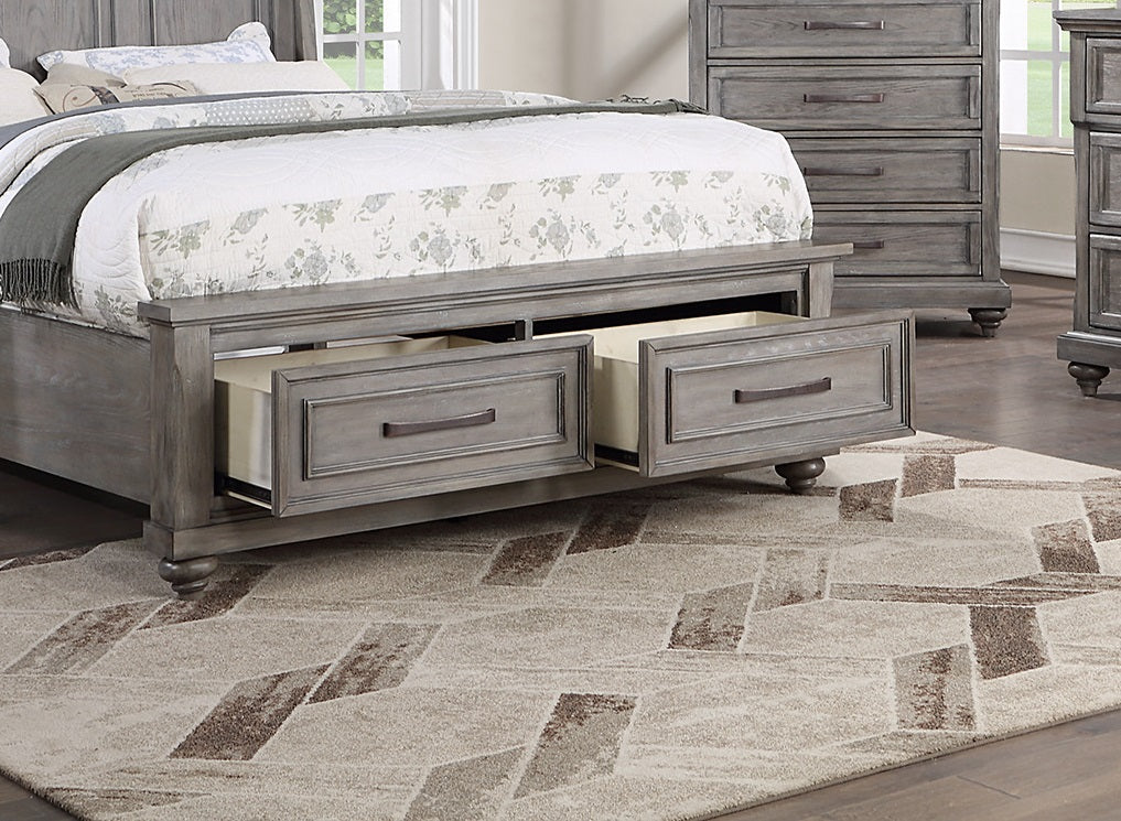 Eastern King Size Bed W Under Bed Drawer Vintage Look Gray Color Beautiful Panel 1Pc Bedframe Bedroom Box Spring Required King Antique Gray,Gray Wood Bedroom Contemporary,Modern,Transitional Storage