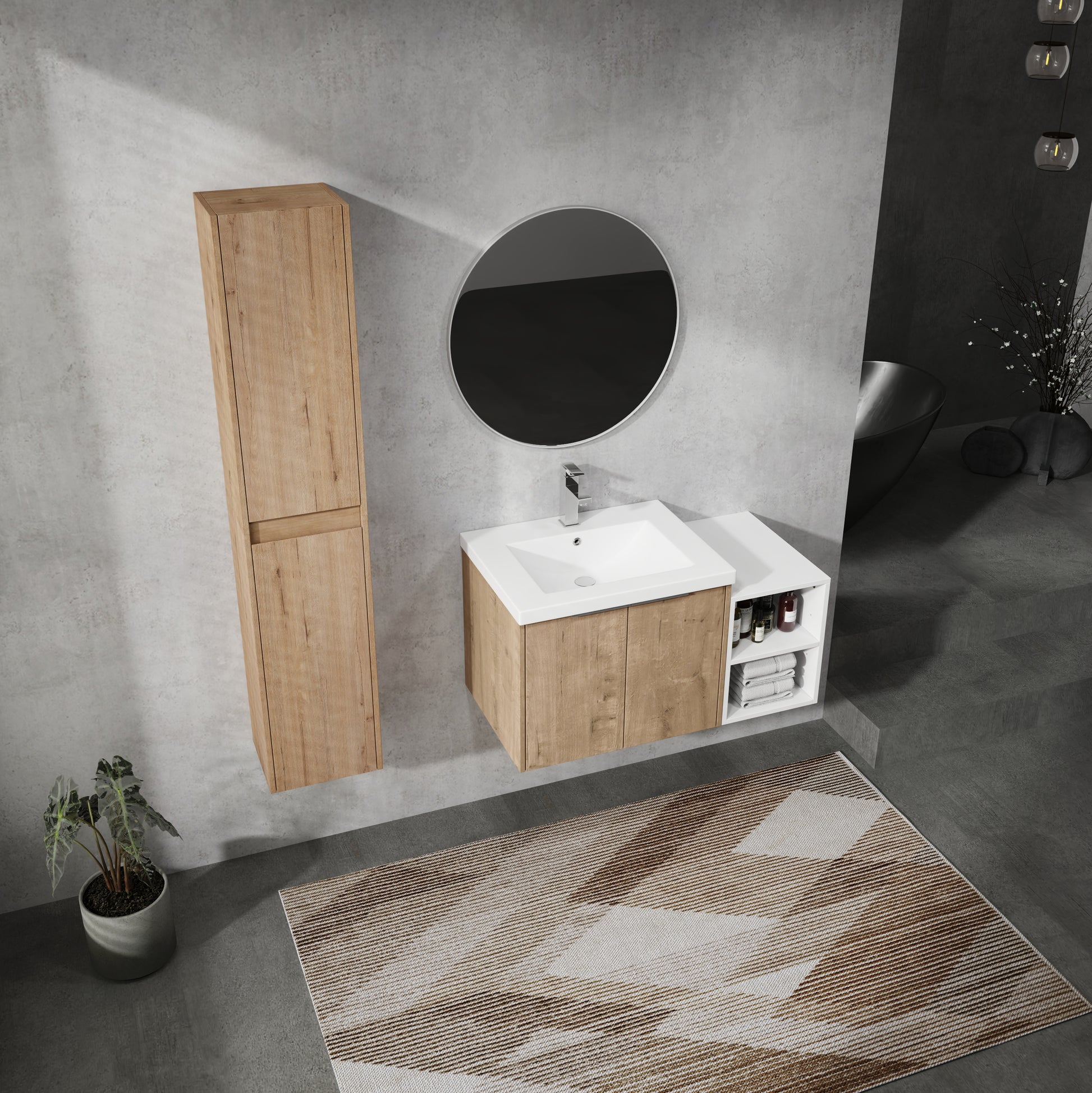36" Wall Mounted Bathroom Vanity With Sink And Side Cabinet, Soft Close Doors,00112Imox2 0624Imo 0612Gwh Combination Cabinet Kd Packing Imitative Oak Bathroom Modern Plywood Plywood