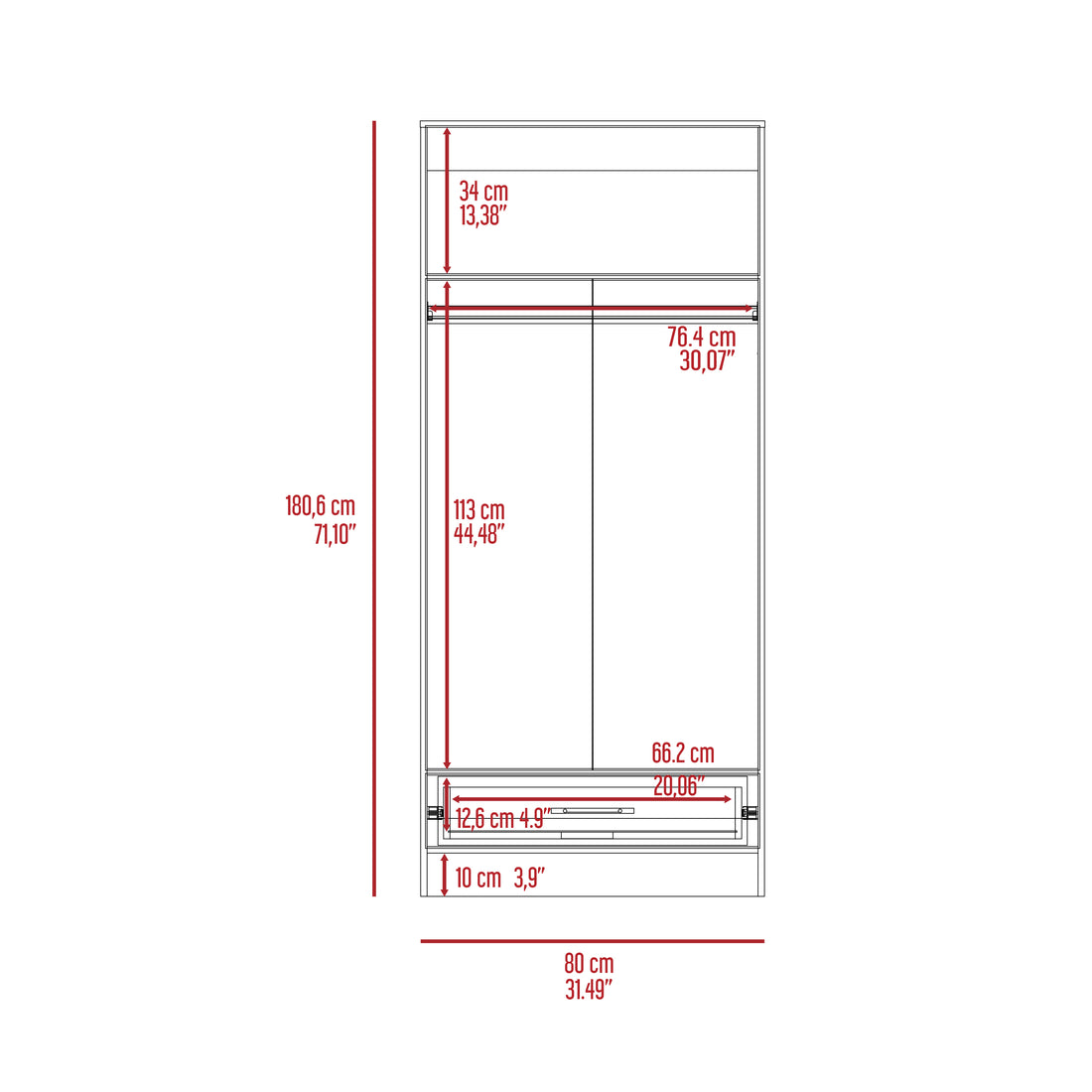 Ambery 180 Armoire, Two Shelves, Double Door, Metal Rod, One Drawer White White Bedroom Modern Particle Board Particle Board