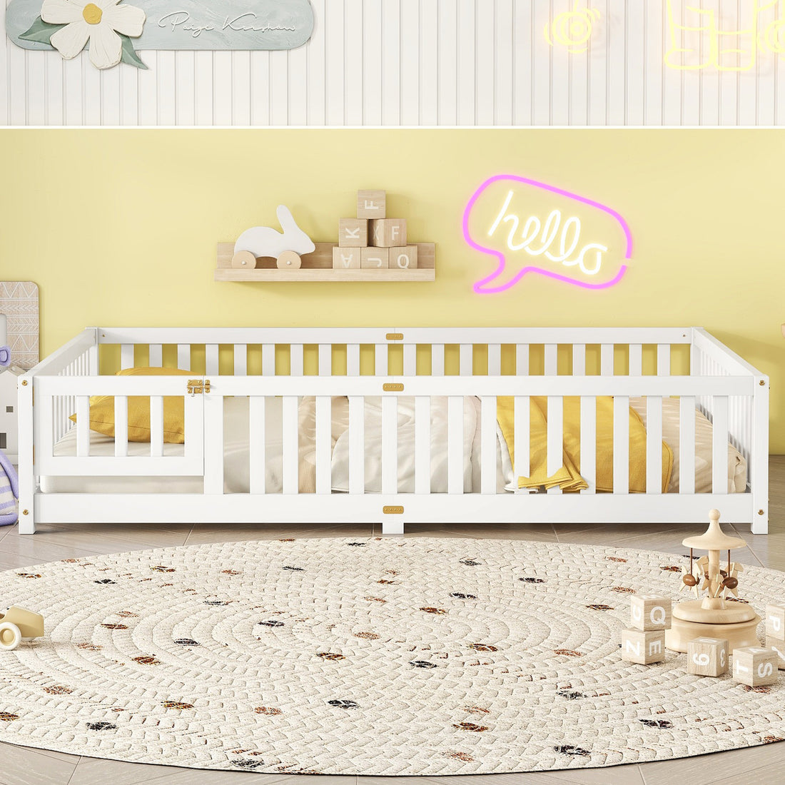 Queen Size Bed Floor Bed With Safety Guardrails And Door For Kids, White Expect Arrival Date 2024.7.26 , Old Sku W158090696 Queen White Pine