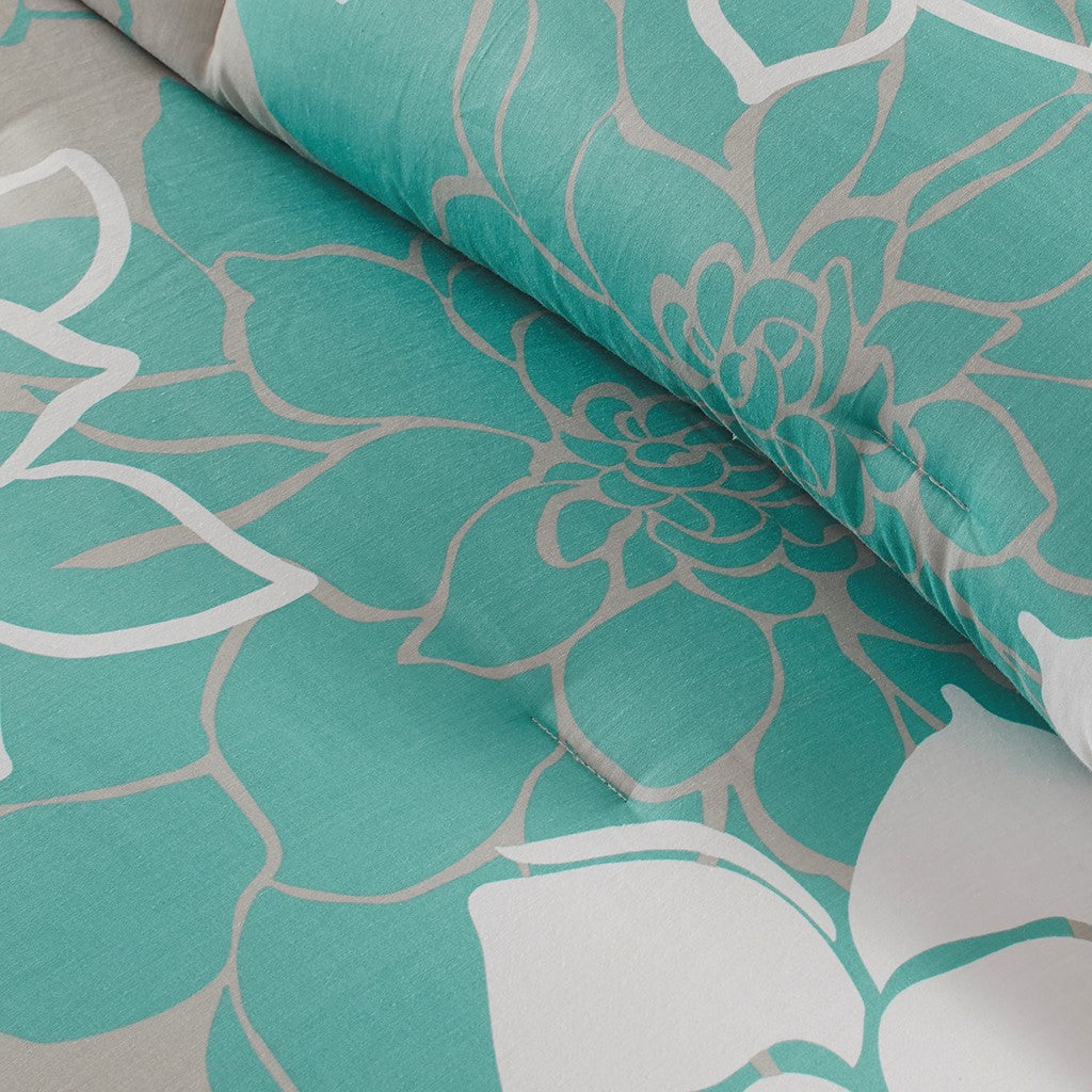Printed Cotton Sateen Comforter Set Aqua Twin Twin Xl Twin Aqua Polyester