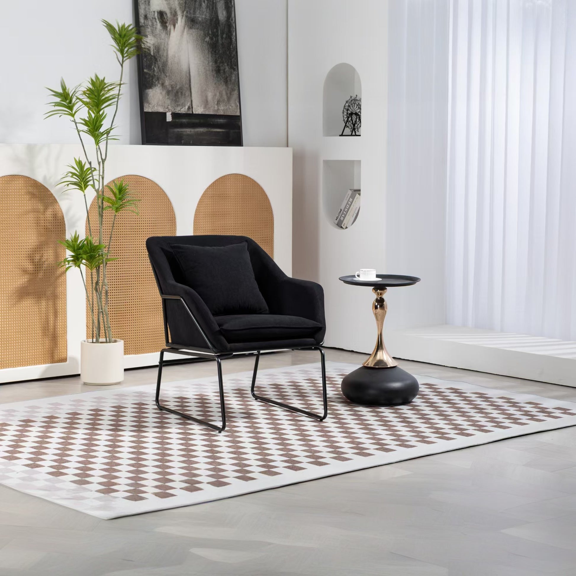 Modern Velvet Desk Chair ,Metal Legs Upholstered Accent Arm Chair For Living Room Bedroom Small Spaces Home Office,Black Black Dining Room Foam Velvet