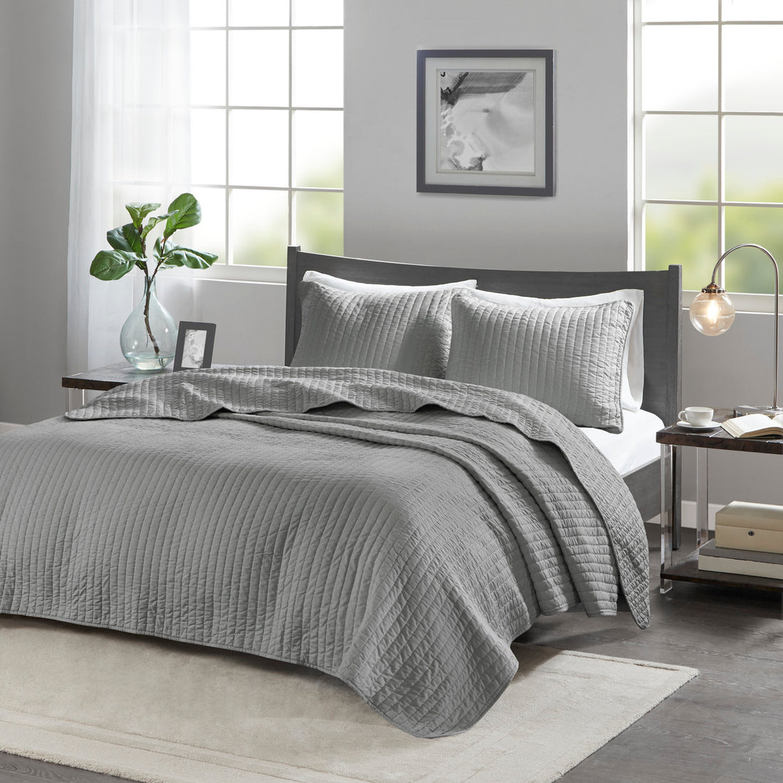 2 Piece Quilt Set Grey Twin Twin Xl Twin Grey Cotton