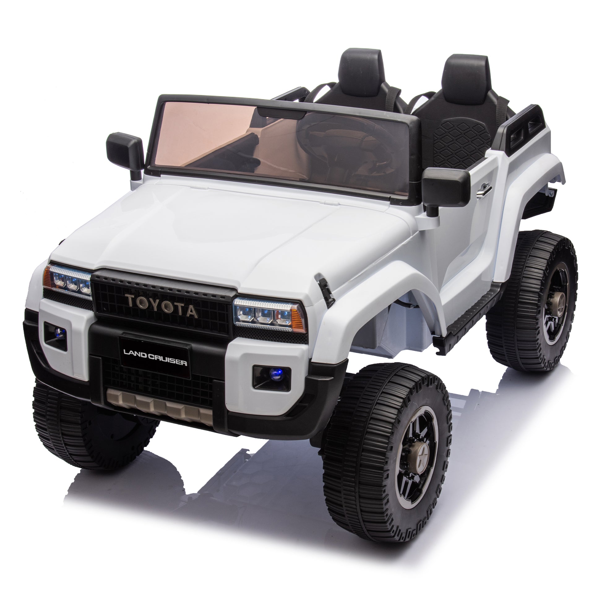 24V Two Seater Kids Ride On Car W Parents Remote Control, Licensed Toyota Lc250,2Wd,110W Motors,With Shovel,Three Point Seat Belt,Slow Start,Speed Adjustment,Bluetooth,Music For Kids Aged 3 . White 100 149 Lbs Polypropylene