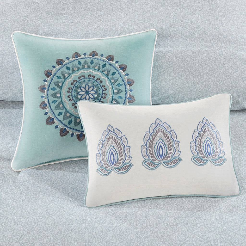 8 Piece Cotton Floral Printed Reversible Comforter Set Blue Queen Queen Blue Cotton
