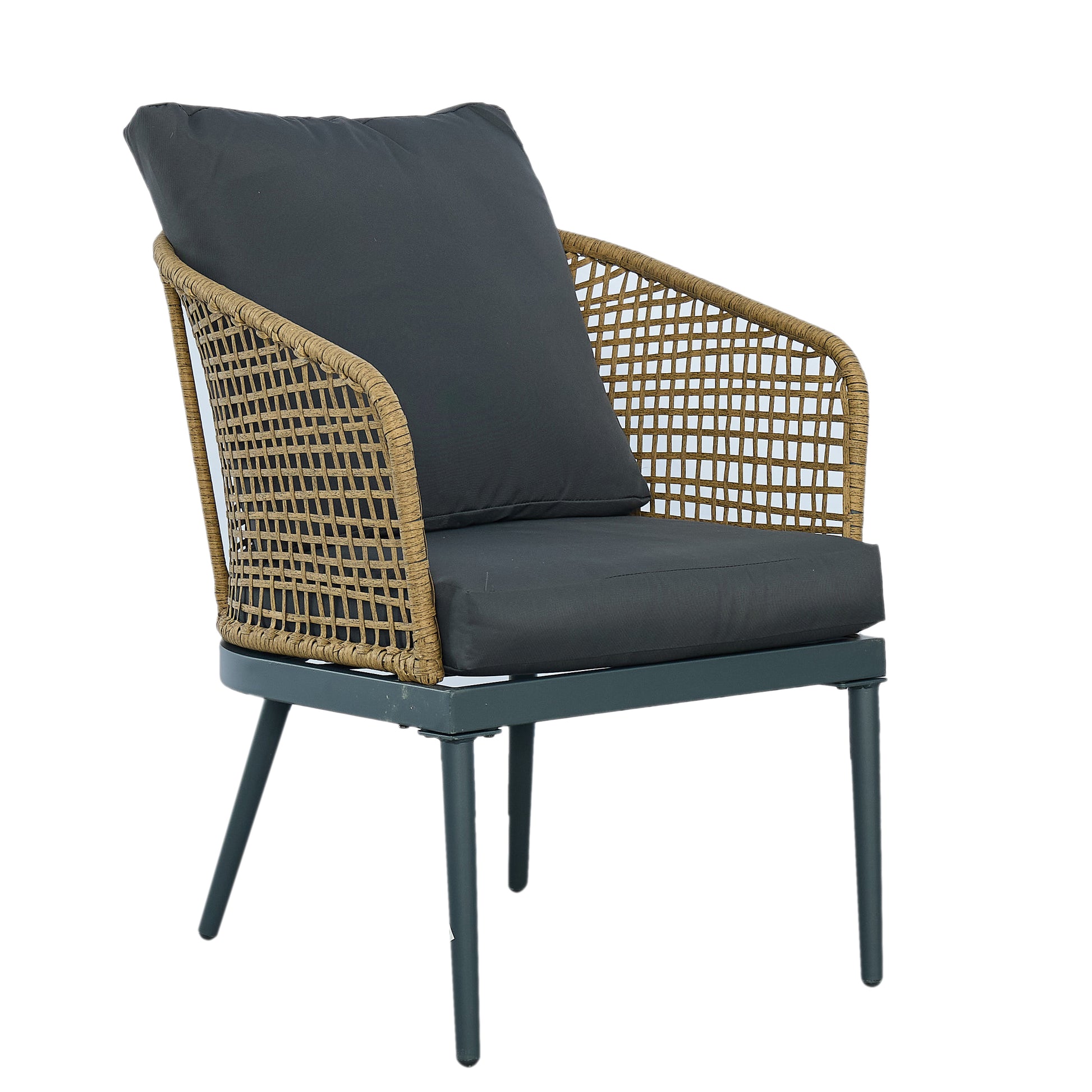 Outdoor Wicker Chairs And Table Bistro Conversation Furniture Set, 3 Pieces For Porch, Balcony, Deck, Patio, Backyard, Natural Color Gray Aluminum