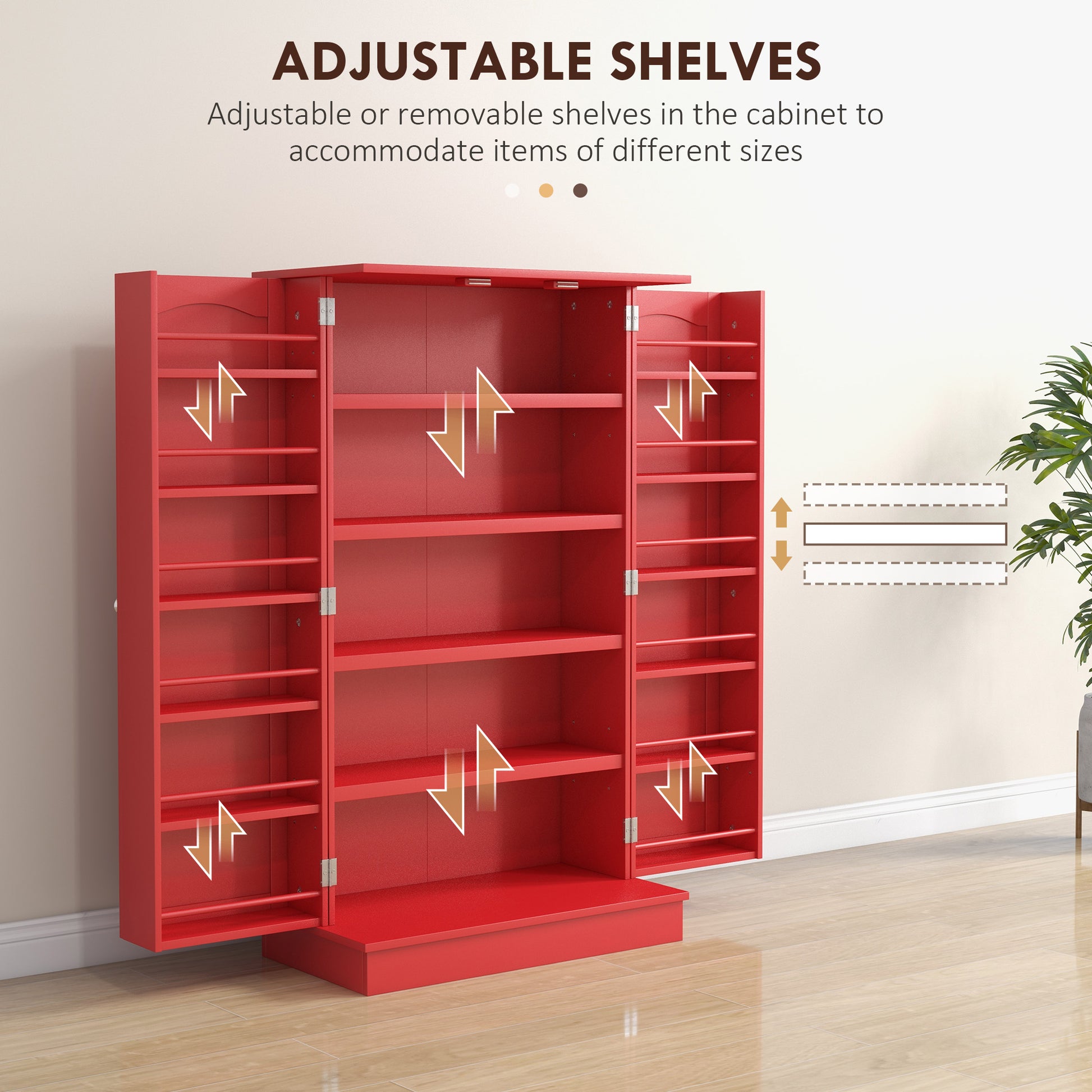Homcom 41" Kitchen Pantry Storage Cabinet, Freestanding Kitchen Cabinet With 12 Door Shelves, Double Doors, 5 Tier Shelving And Adjustable Shelves, Red Red Mdf
