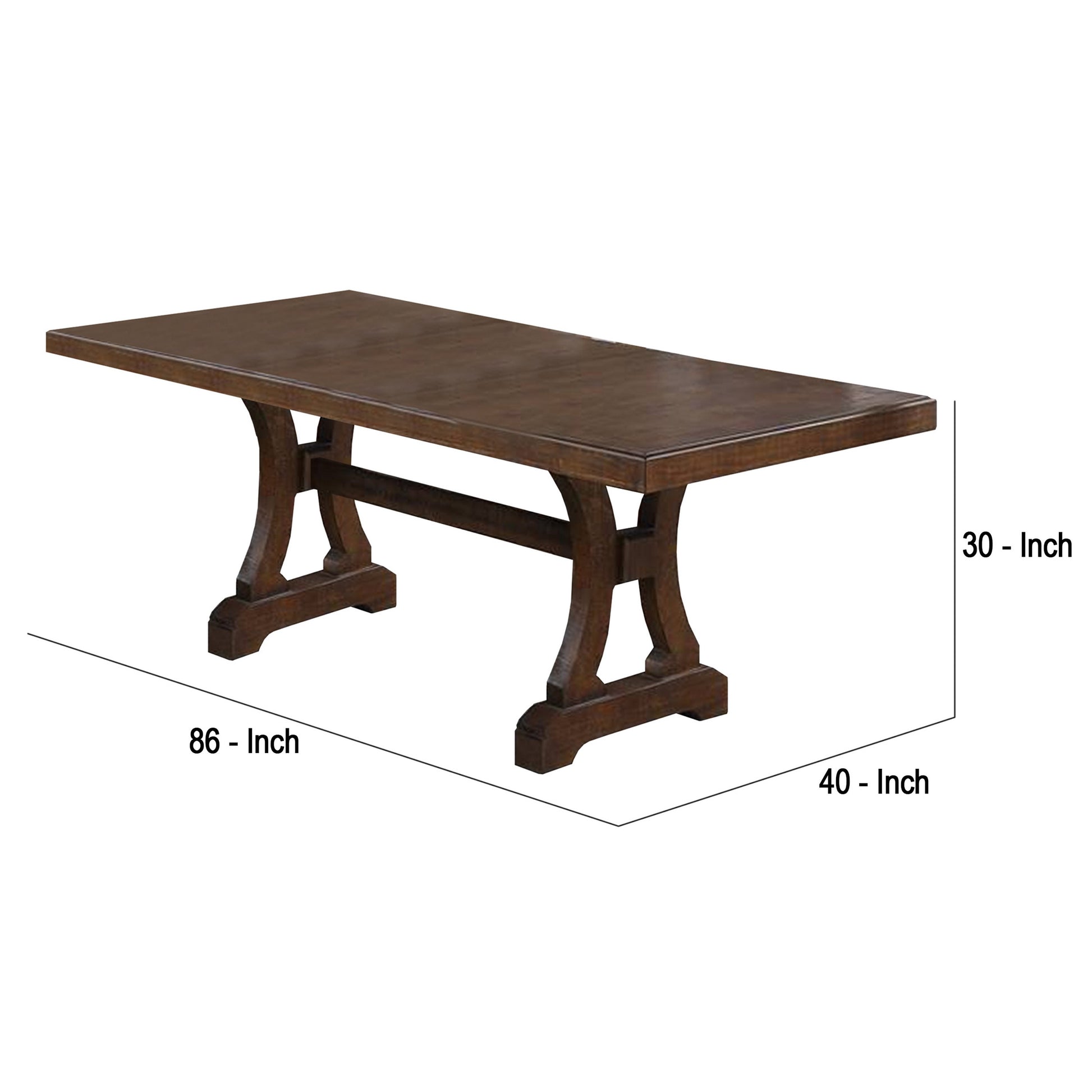 Dining Table With Trestle Base And Extension Leaf, Brown Brown Mdf