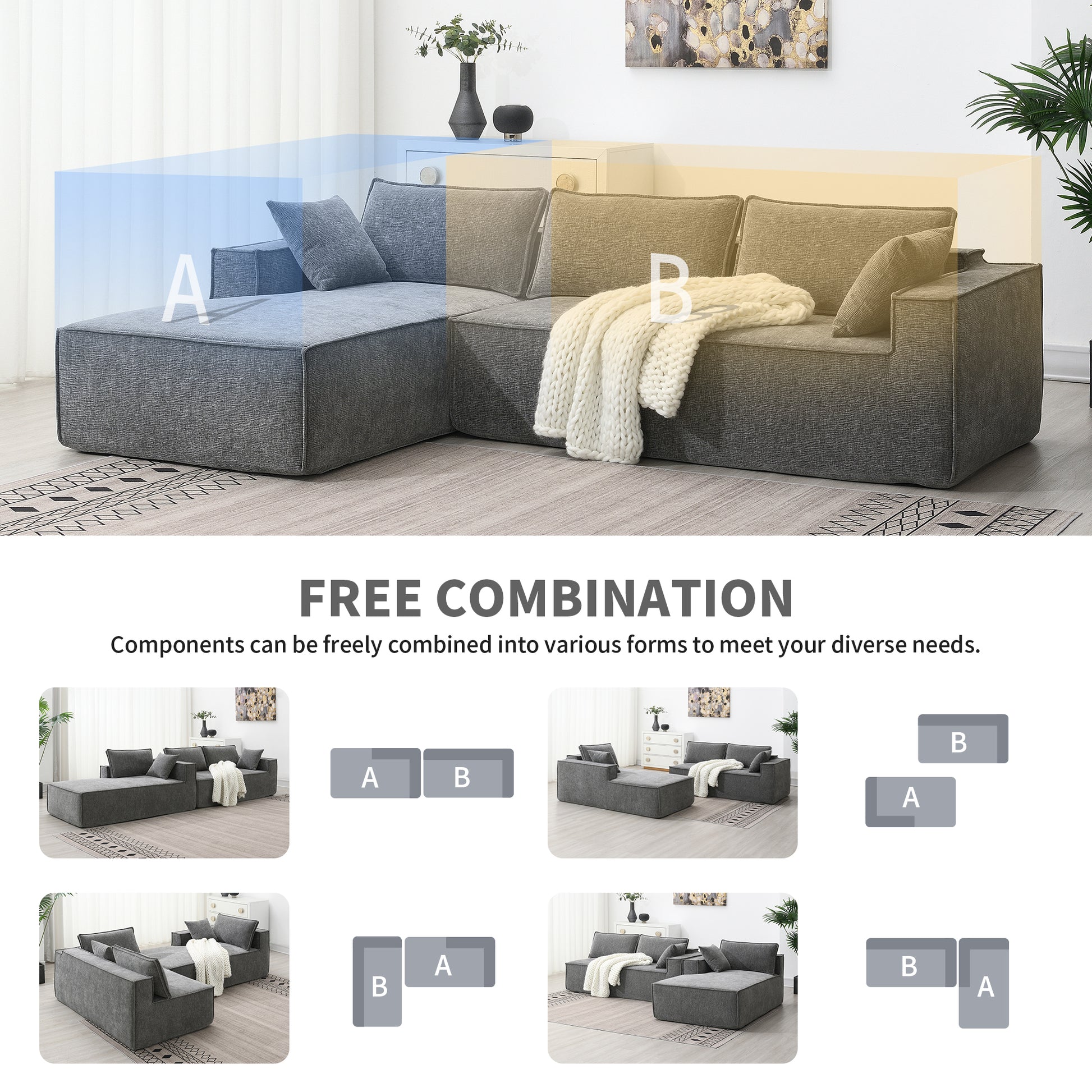 9587G Package Gray Chenille 1 Seat