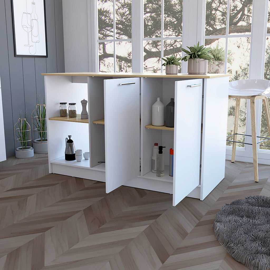 Mercury Kitchen Island With Spacious Countertop, Double Door Cabinets, And 2 Open Storage Shelves Multi Kitchen Modern Rectangular Stationary Kitchen Islands Melamine Particle Board Large 56 In
