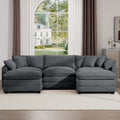Oversized Modular Cushion Sofa, Portable Ottoman, L Shaped Corner Low Back Deep Seating Spacious Sofa Set And Sofa Bed For Home Apartment Living Room Set, Grey Corduroy Grey Corduroy 3 Seat