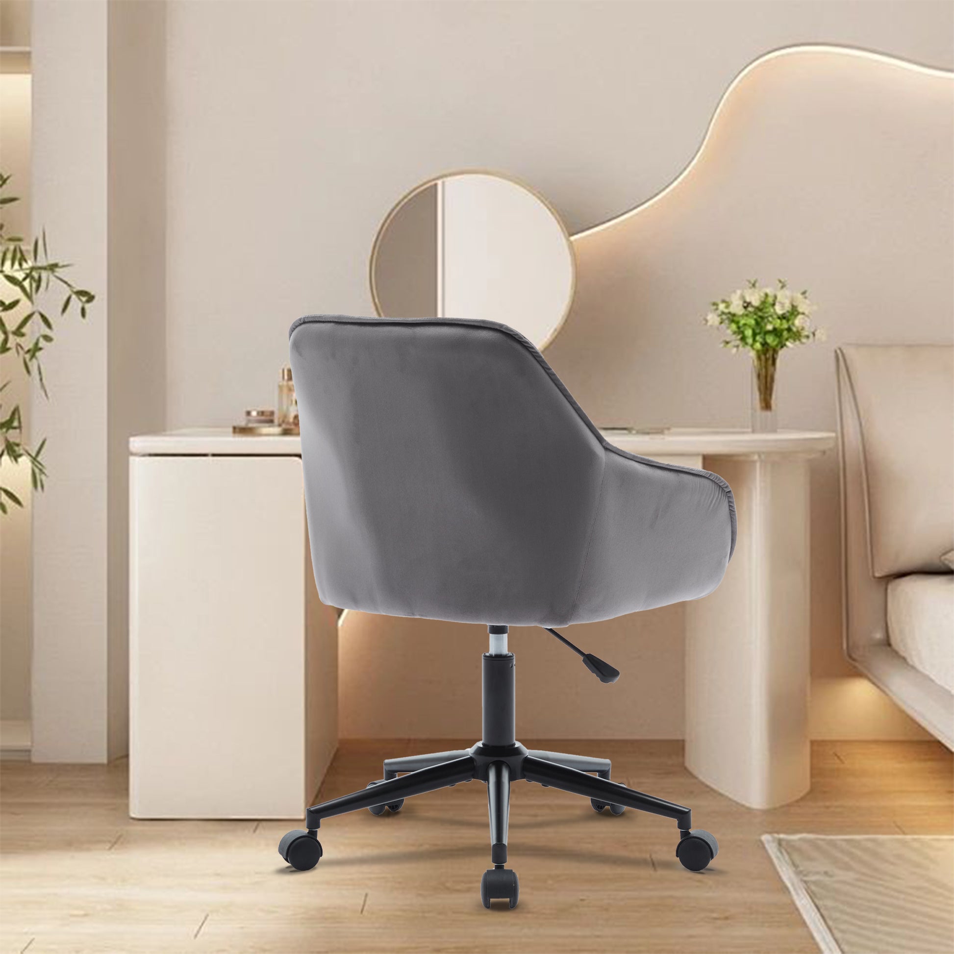 Elegent Velvet Office Chair With Wheels, Makeup Vanity Chair Height Adjustable For Teens Women Girls, Comfy Swivel Modern Leisure Armchair For Home Office, Bedroom, Study And Vanity. Gray Gray Primary Living Space Luxury,Modern Foam Iron