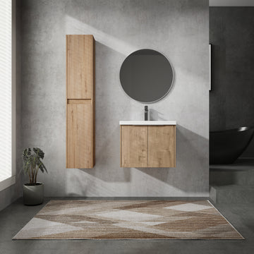 24" Wall Mounted Bathroom Vanity With Sink And Side Cabinet, Soft Close Doors,00112Imo X 2 00624Imo Combination Cabinet Kd Packing Imitative Oak Bathroom Modern Plywood Plywood