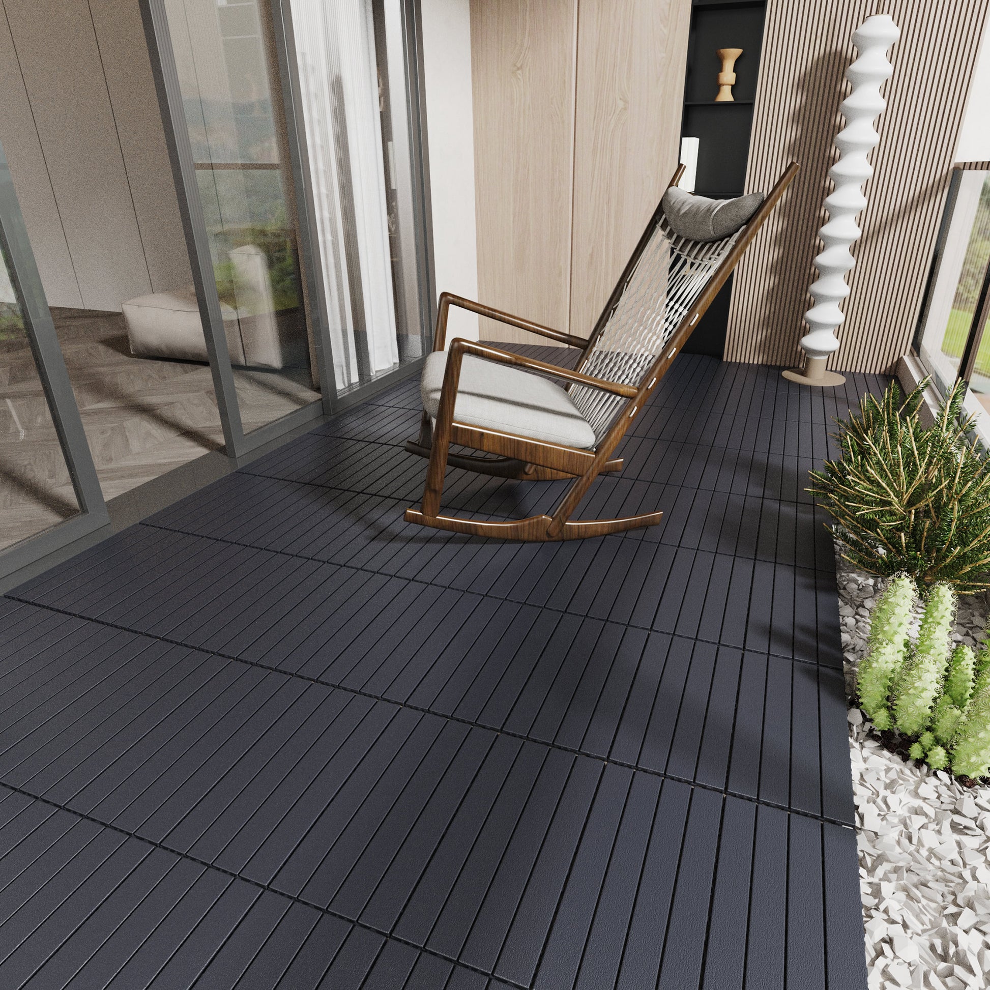 2Ft Patio Deck Tiles, Diy Module Interlocking Decking Tiles Floor Tile,Easy And Quick Installation Court Tiles For Porch Poolside Balcony Backyard 24Pcs Dark Gray Grey Polypropylene