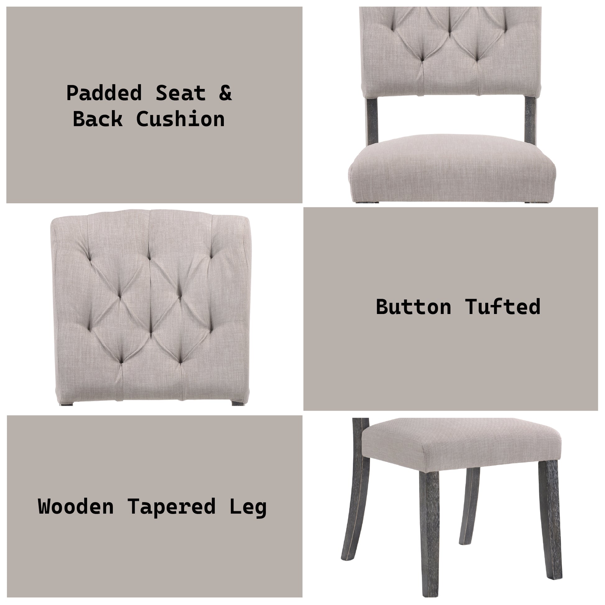 Bernard Beige Linen & Weathered Gray Oak Finish Side Chair Set Of 2 Beige,Gray Linen,Synthetic Wood