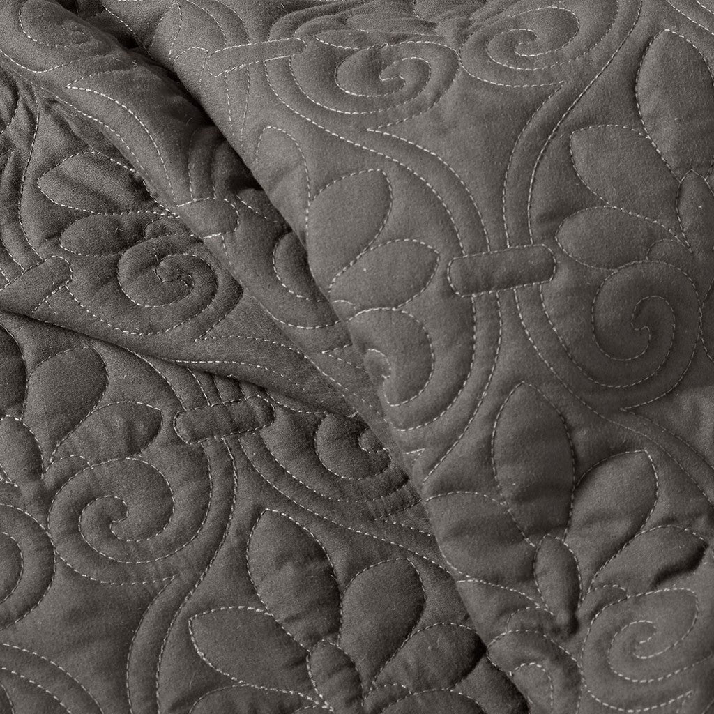 3 Piece Split Corner Pleated Quilted Bedspread Dark Grey Queen Dark Grey Polyester