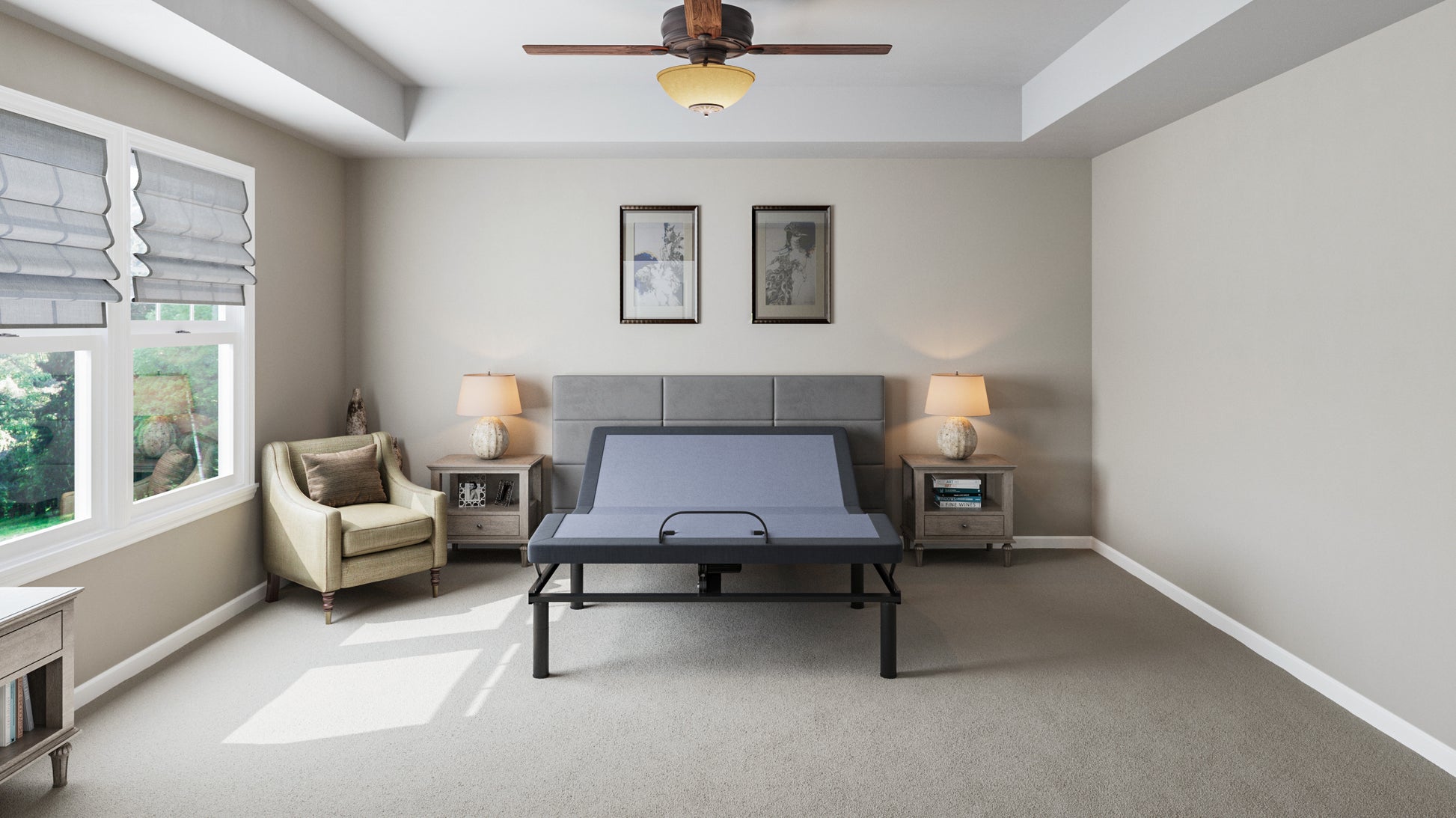 Bt2000 Full Adjustable Bed Base With Full Range Positions Adjustment Box Spring Not Required Full Blue Grey Steel