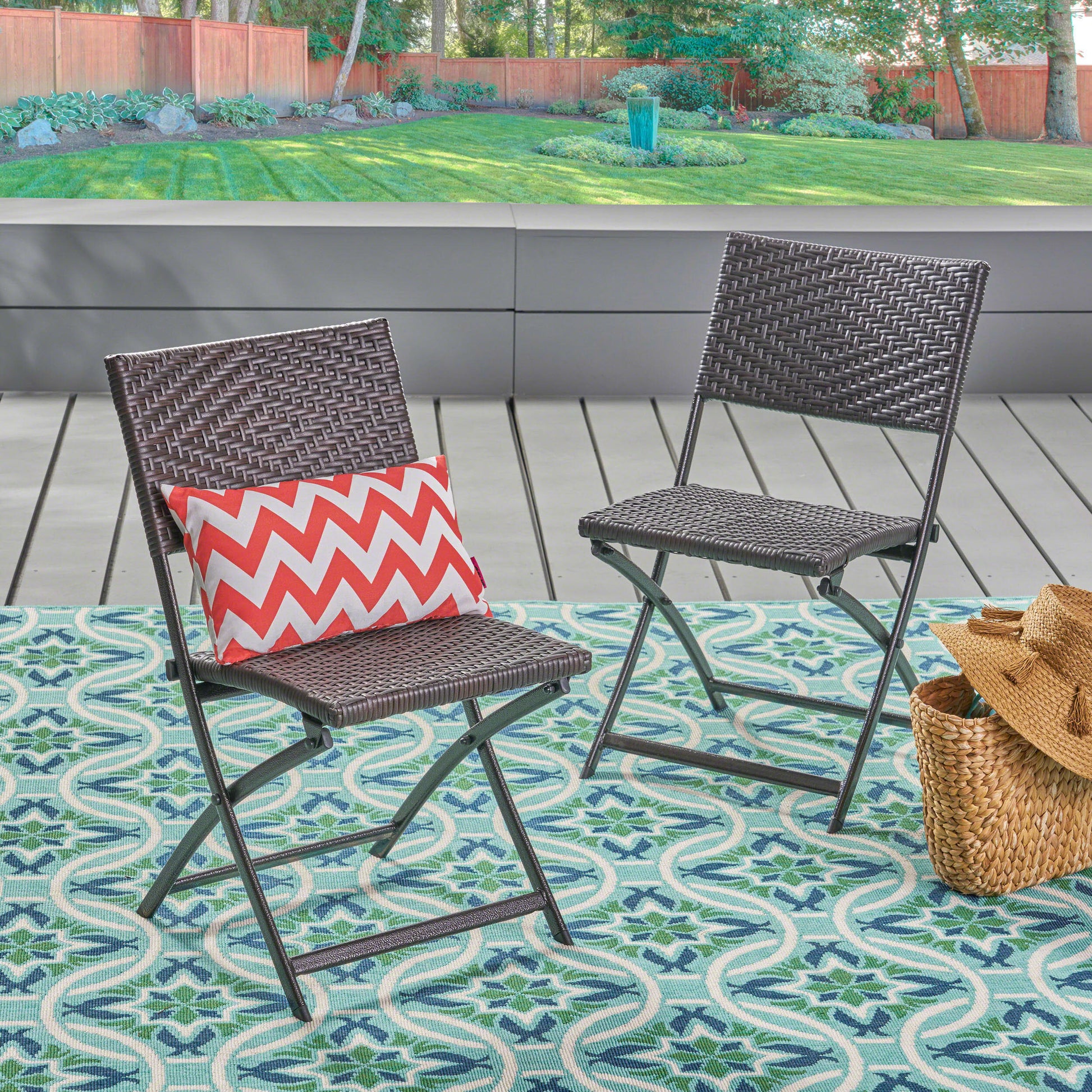 El Paso Folding Chair Brown Multi Pe Rattan Iron