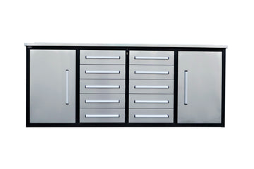 7' Storage Cabinets With Workbench 10 Drawers & 2 Cabinets Silver Steel
