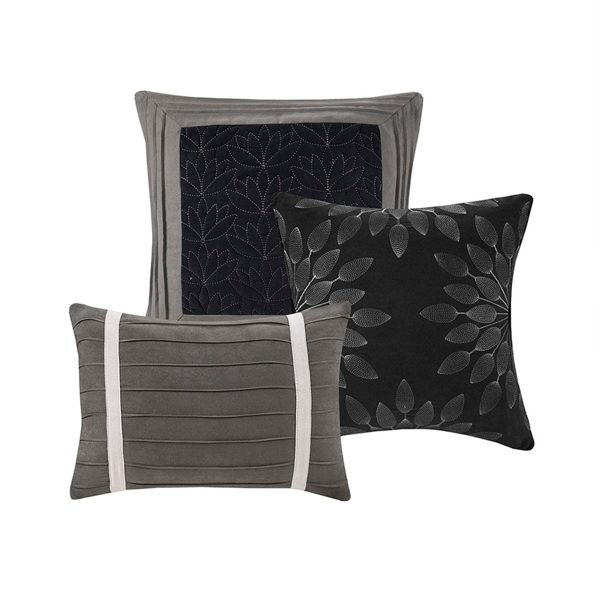7 Pc Pieced Faux Suede Comforter Set Black King King Black Polyester