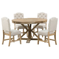 Functional Furniture Retro Style Dining Table Set With Extendable Table And 4 Upholstered Chairs For Dining Room And Living Room Natural Wood Wash Natural Wood Wash Solid Wood