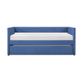 1Pc Daybed With Trundle Blue Fabric Upholstery Wooden Frame Modern Home Furniture Box Spring Not Required Blue Wood Primary Living Space Modern,Transitional Polyester Engineered Wood,Wood