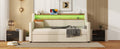 Twin Size Daybed With Trundle, Upholstered Daybed With Charging Station And Led Lights, Beige Twin Beige Pu Leather