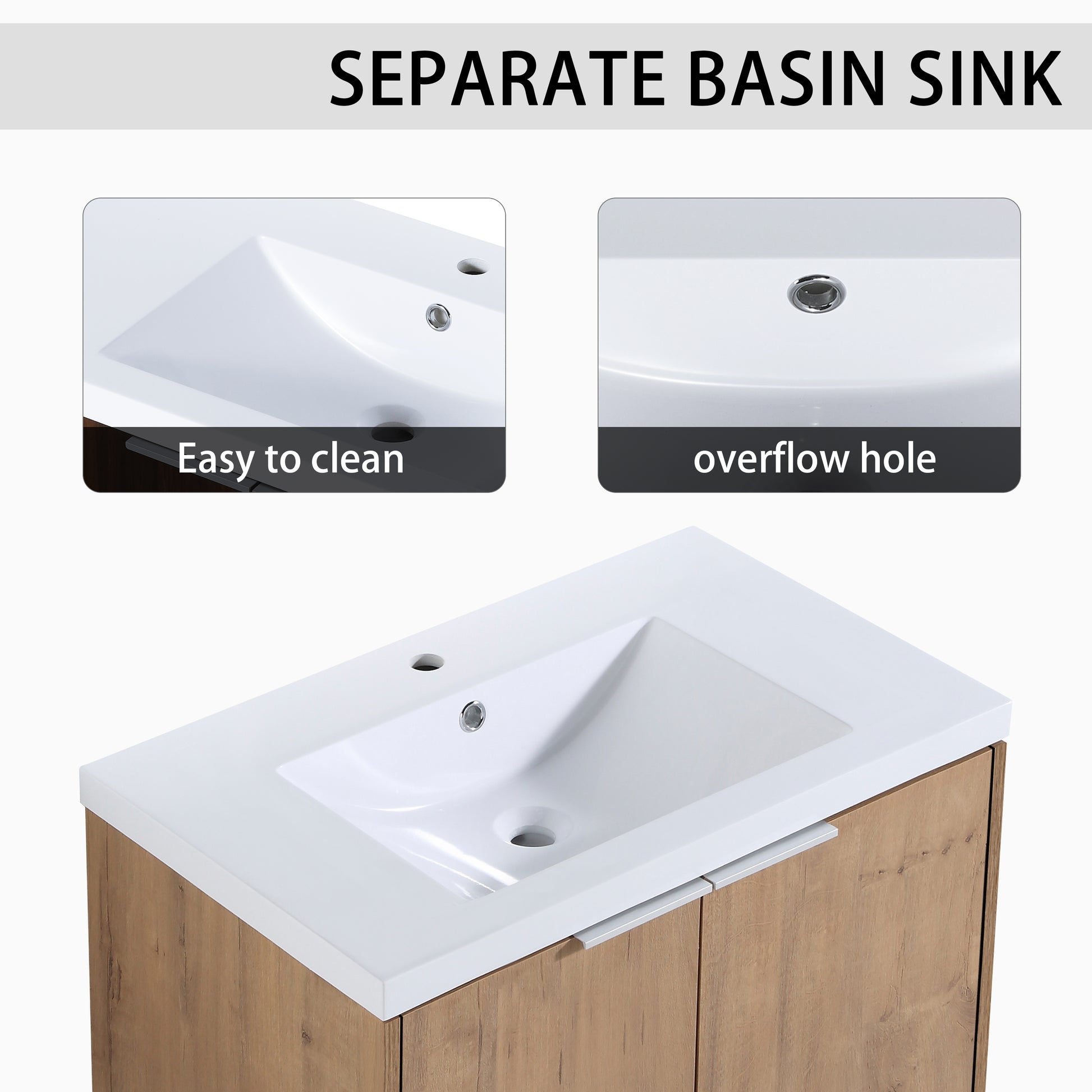 42" Wall Mounted Bathroom Vanity With Sink And Side Cabinet, Soft Close Doors,00112Imo 0630Imo 0612Gwh Combination Cabinet Kd Packing Imitative Oak Bathroom Modern Plywood Plywood