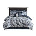 8 Piece Jacquard Comforter Set Navy Silver Queen Queen Navy Silver Polyester