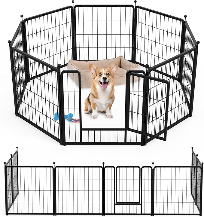 24 Inch 8 Panles, Ideal Dog Fence For Puppy Small Dogs Indoor & Outdoor Bliss, Perfect Dog Pen For Camping, Yard, Rv, Garden Fence, Black Black Metal