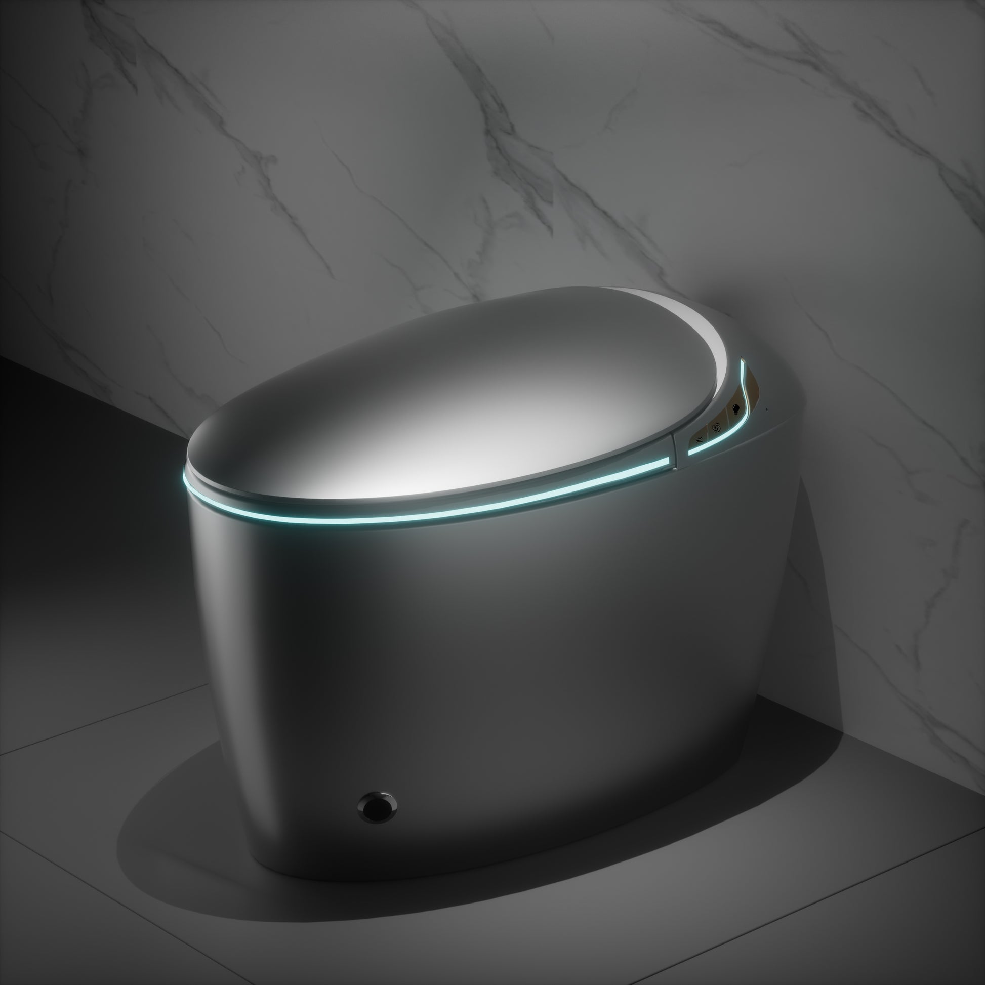 Unique Smart Toilet With Bidet Built In, Intelligent One Piece Toilet For Modern Bathroom, Auto Open Close Seat, Foot Sensor, Led Display,Night Light, Warm Water & Dryer,Grey Grey Bathroom Porcelain