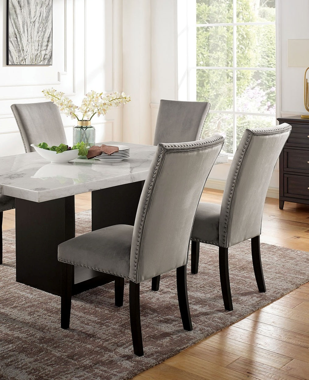 Attractive Set Of 2Pc Side Chairs Dining Room Furniture Gray Flannelette Seat Trim Kitchen Breakfast Black,Light Gray Dining Room Modern,Transitional Dining Chairs Rubberwood Solid Back Set Of 2