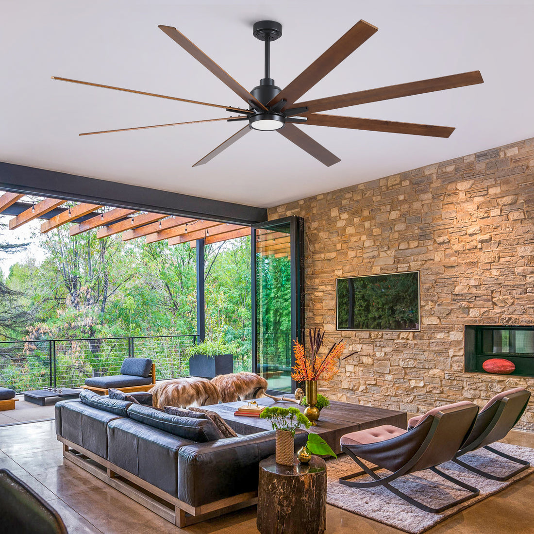 84" Black Lowe Profile Ceiling Fan With Light Black Plywood
