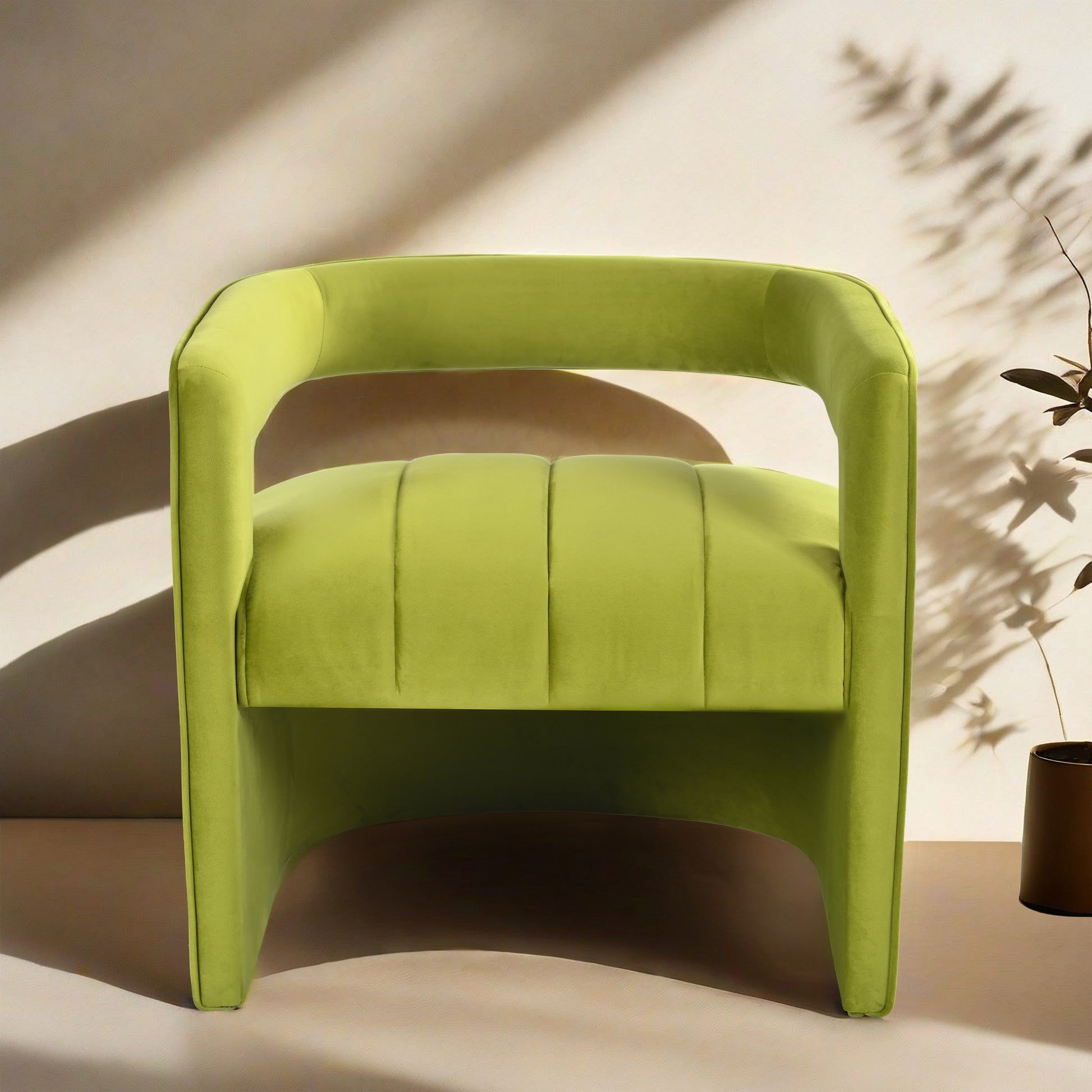 Modern Velvet Accent Chair With Ribbed Detail, Luxury Curved Fully Upholstered Accent Chair, Green No Assembly Needed Green Velvet